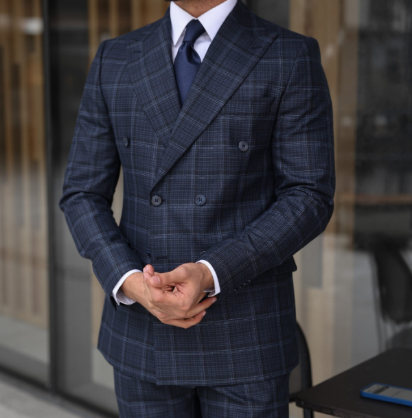 Jas Slim Fit dengan Motif Pola Checkered